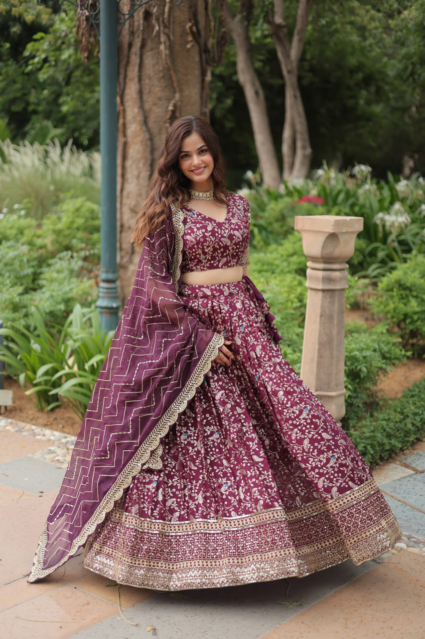 Lovely Viscous Jacquard Sequins Embroidered Lehenga Choli - INDIAN ELEGANCE