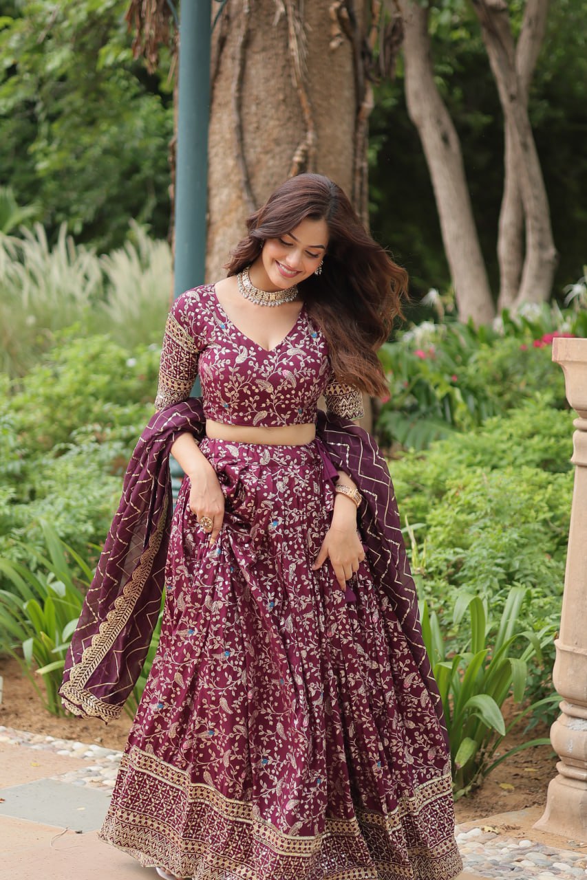 Lovely Viscous Jacquard Sequins Embroidered Lehenga Choli - INDIAN ELEGANCE