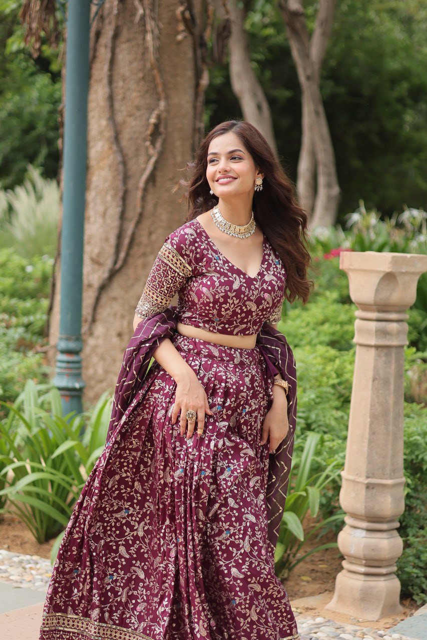 Lovely Viscous Jacquard Sequins Embroidered Lehenga Choli - INDIAN ELEGANCE