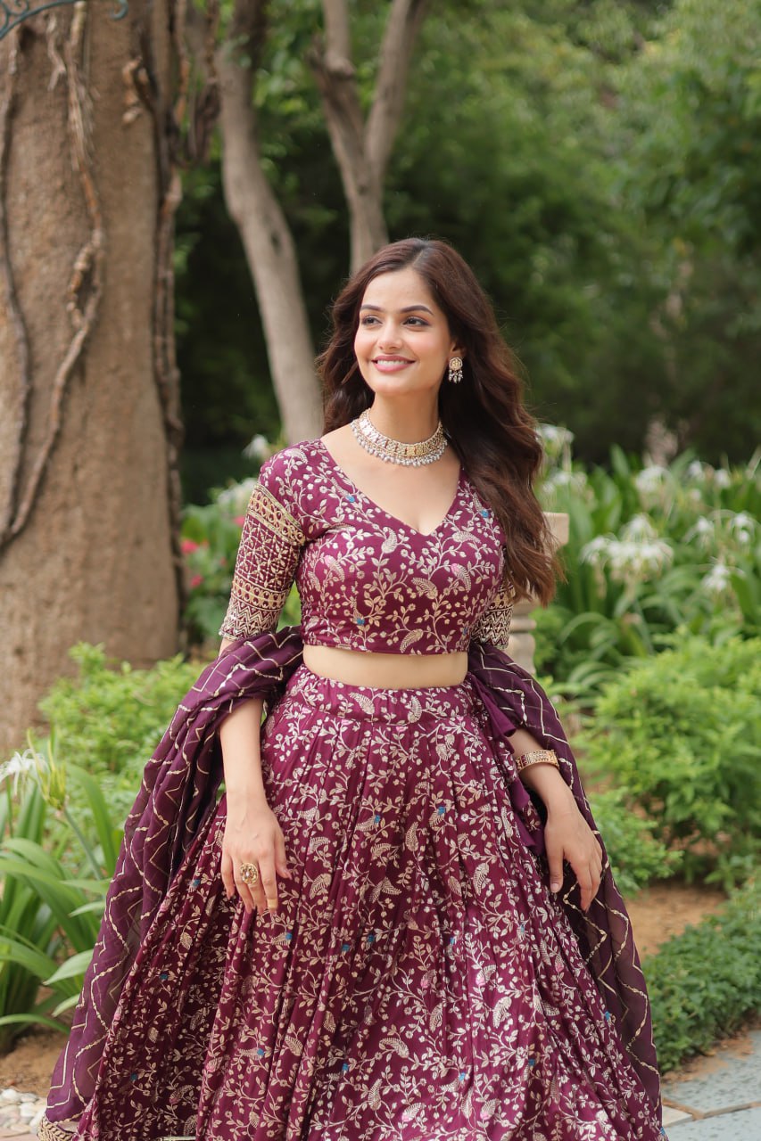 Lovely Viscous Jacquard Sequins Embroidered Lehenga Choli - INDIAN ELEGANCE