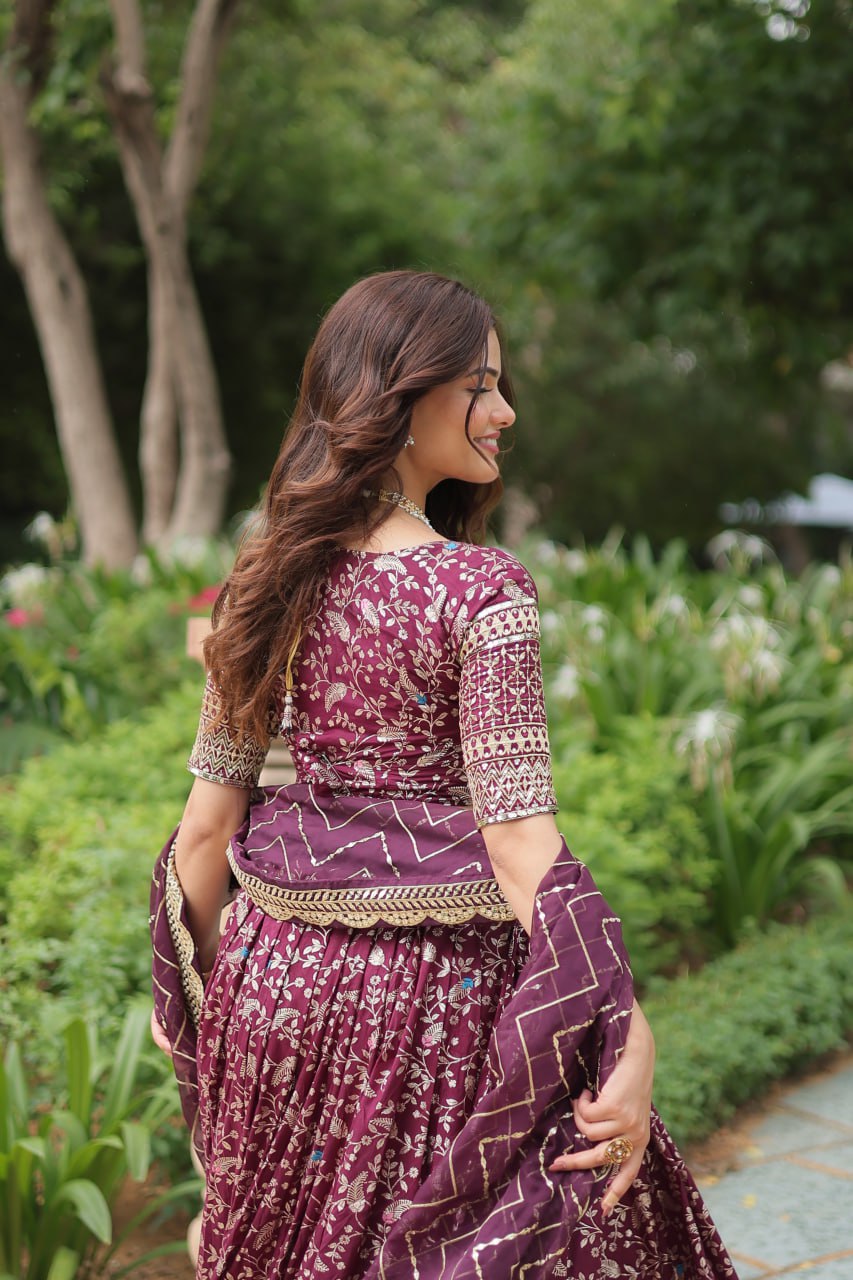 Lovely Viscous Jacquard Sequins Embroidered Lehenga Choli - INDIAN ELEGANCE