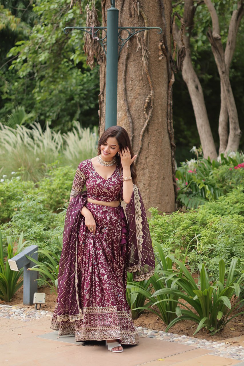 Lovely Viscous Jacquard Sequins Embroidered Lehenga Choli - INDIAN ELEGANCE