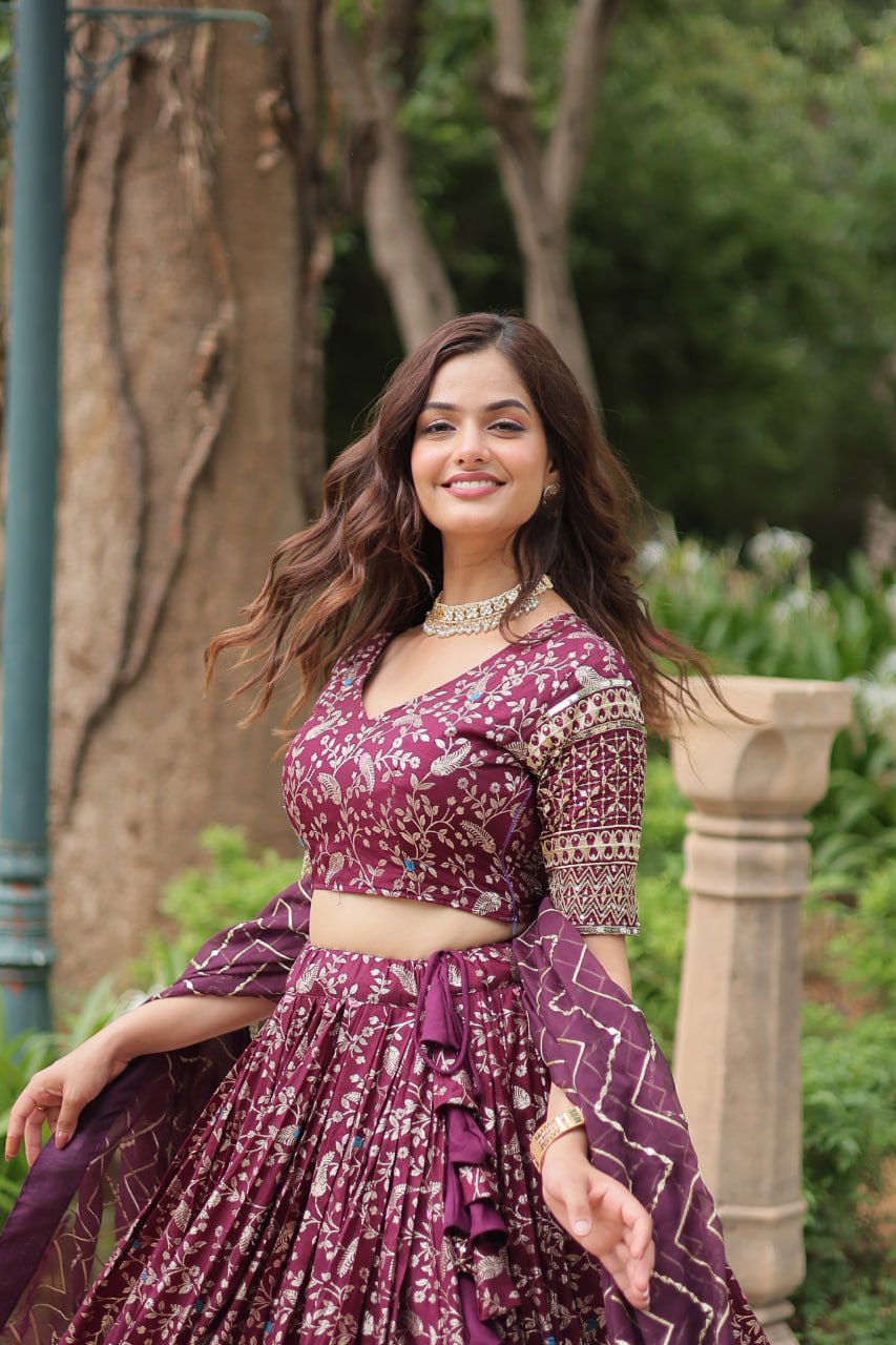 Lovely Viscous Jacquard Sequins Embroidered Lehenga Choli - INDIAN ELEGANCE