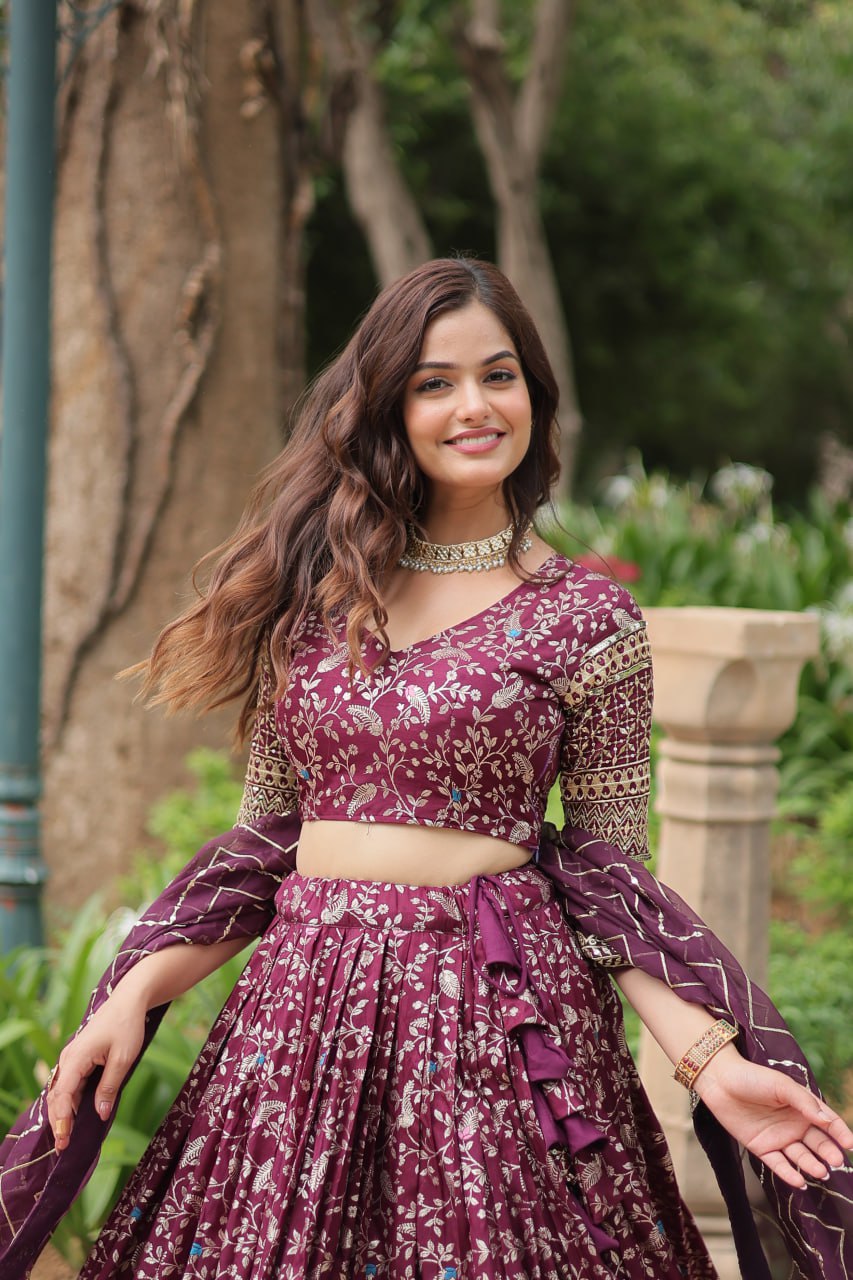 Lovely Viscous Jacquard Sequins Embroidered Lehenga Choli - INDIAN ELEGANCE