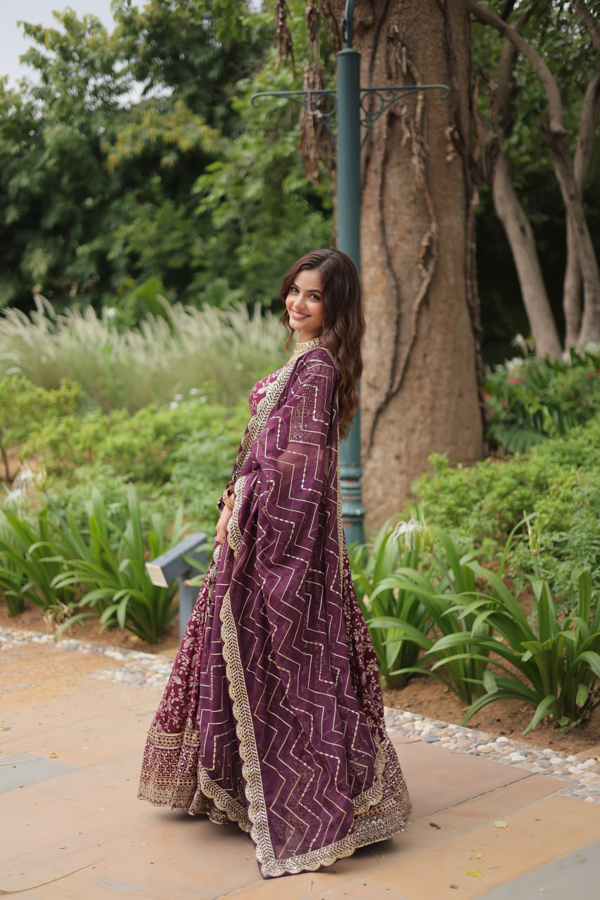 Lovely Viscous Jacquard Sequins Embroidered Lehenga Choli - INDIAN ELEGANCE