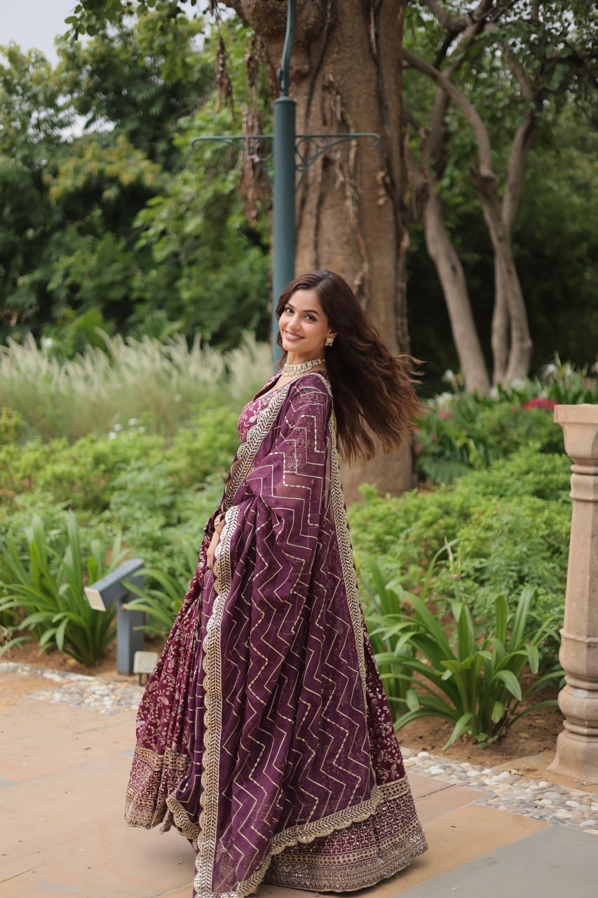 Lovely Viscous Jacquard Sequins Embroidered Lehenga Choli - INDIAN ELEGANCE