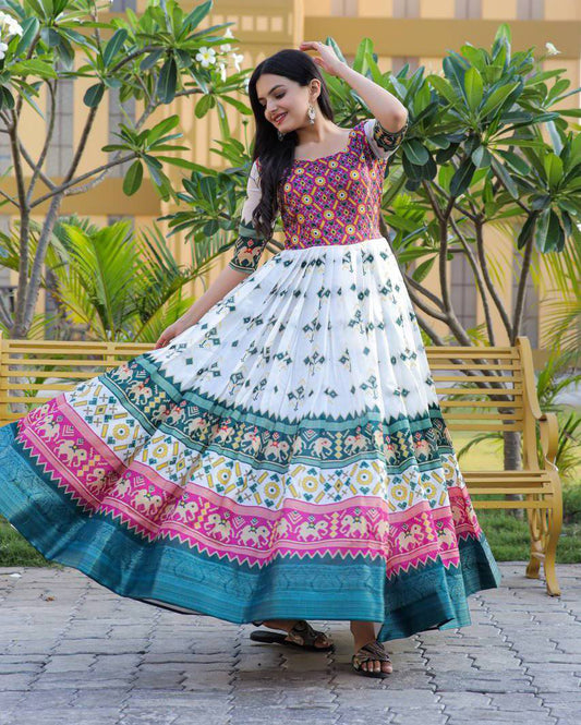 Enamoring Patola Silk Rich Printed Designer Gown - INDIAN ELEGANCE