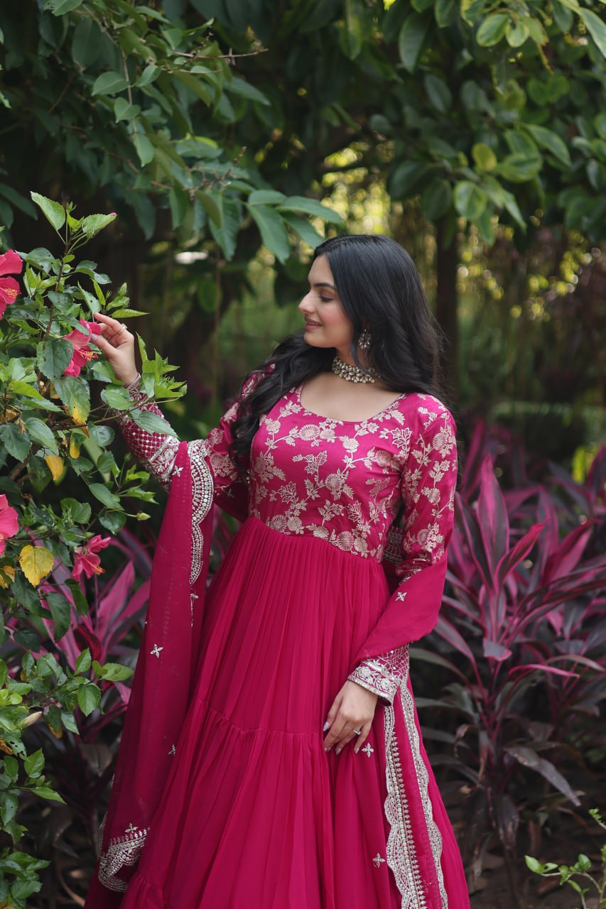 Enticing Faux Georgette Sequins Embroidered Festive Wear Gown - INDIAN ELEGANCE