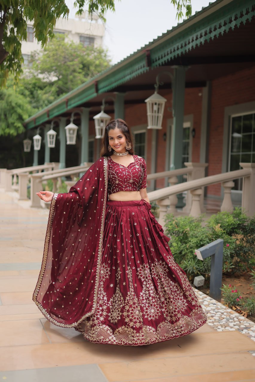 Alluring Rangoli Silk Heavy Sequins Embroidered Designer Lehenga Choli - INDIAN ELEGANCE