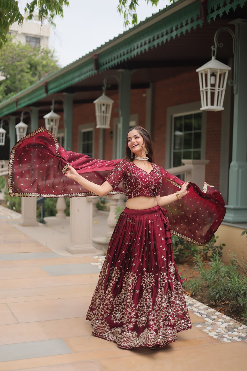 Alluring Rangoli Silk Heavy Sequins Embroidered Designer Lehenga Choli - INDIAN ELEGANCE