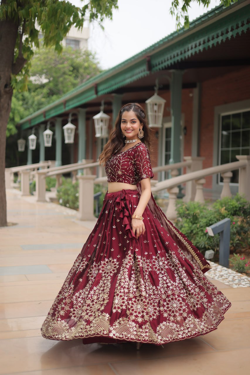 Alluring Rangoli Silk Heavy Sequins Embroidered Designer Lehenga Choli - INDIAN ELEGANCE