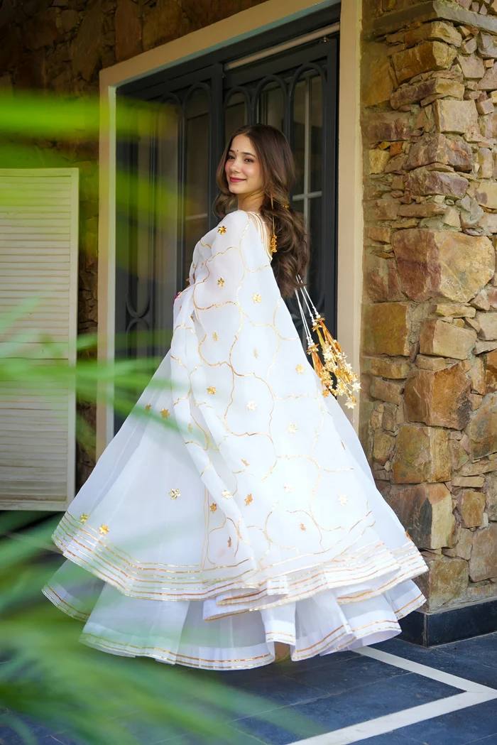 White Faux Georgette Anarkali Suit Set for Women
