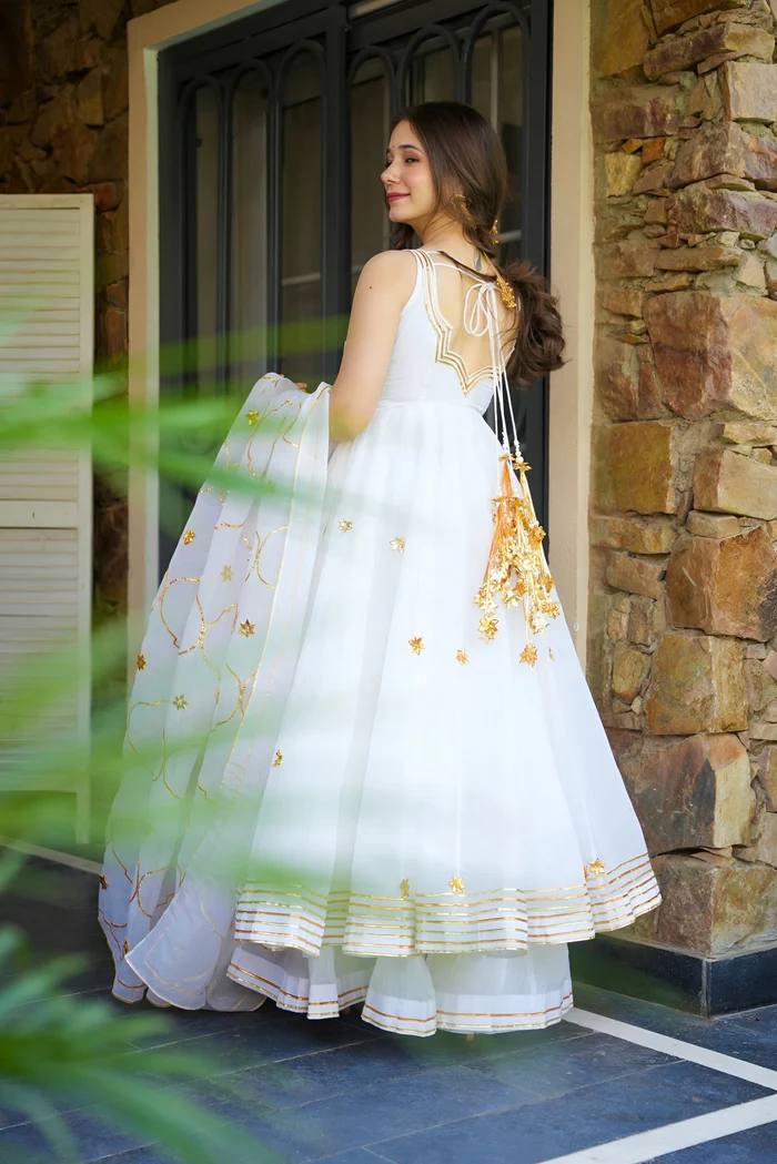 White Faux Georgette Anarkali Suit Set for Women