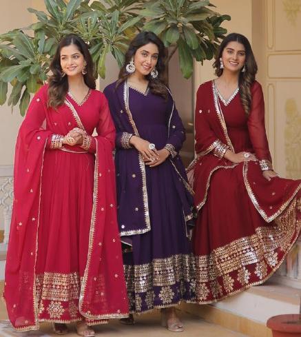 Graceful Faux Georgette Sequins Multi Worked Designer Gown - INDIAN ELEGANCE