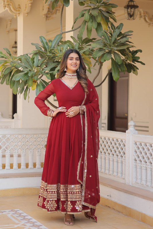 Graceful Faux Georgette Sequins Multi Worked Designer Gown - INDIAN ELEGANCE