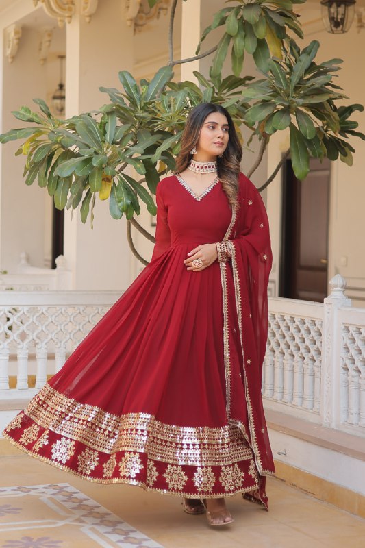 Graceful Faux Georgette Sequins Multi Worked Designer Gown - INDIAN ELEGANCE