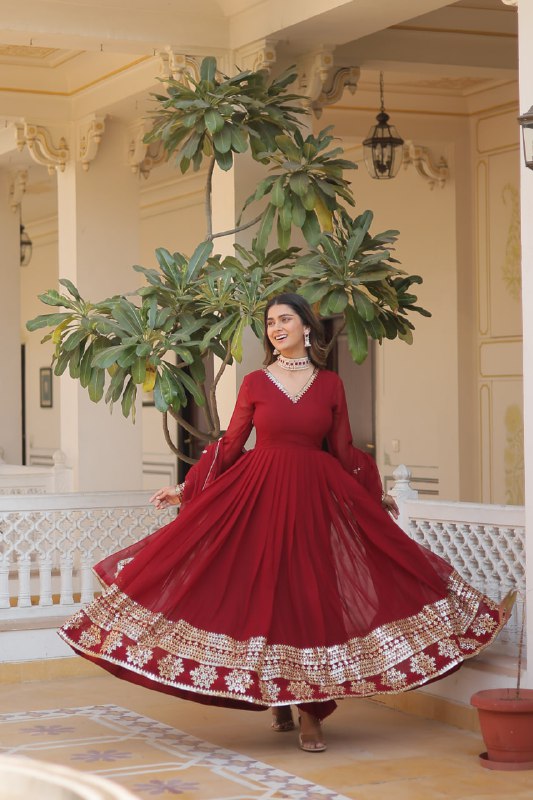 Graceful Faux Georgette Sequins Multi Worked Designer Gown - INDIAN ELEGANCE