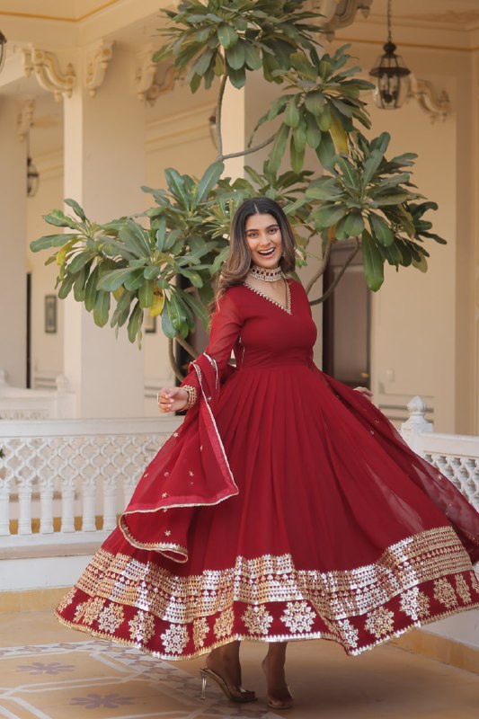 Graceful Faux Georgette Sequins Multi Worked Designer Gown - INDIAN ELEGANCE