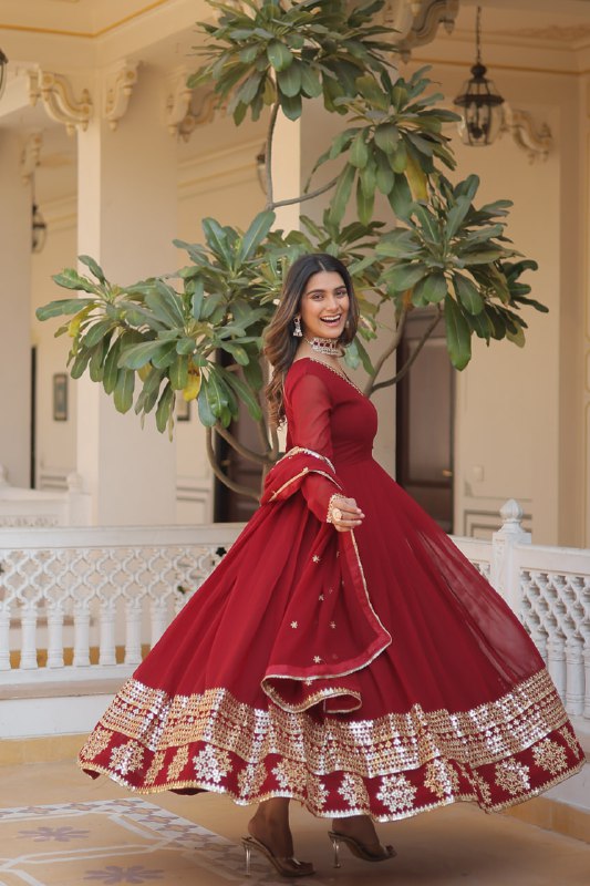 Graceful Faux Georgette Sequins Multi Worked Designer Gown - INDIAN ELEGANCE