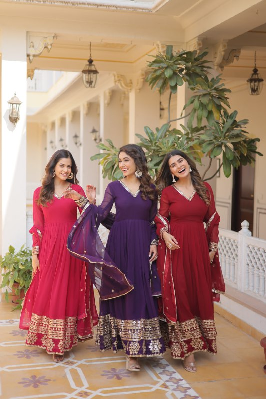 Graceful Faux Georgette Sequins Multi Worked Designer Gown - INDIAN ELEGANCE