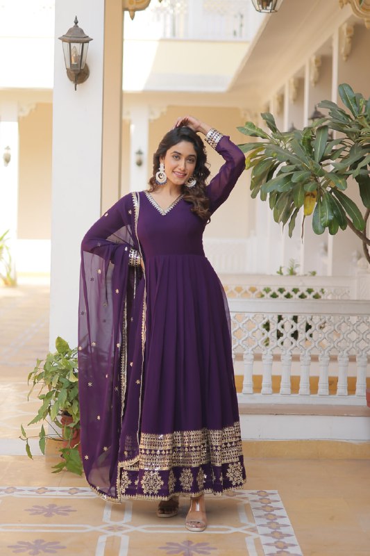 Graceful Faux Georgette Sequins Multi Worked Designer Gown - INDIAN ELEGANCE
