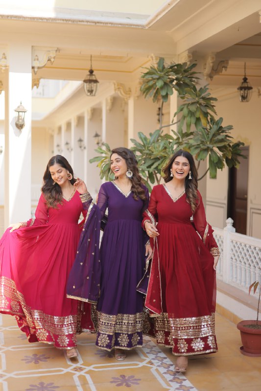 Graceful Faux Georgette Sequins Multi Worked Designer Gown - INDIAN ELEGANCE