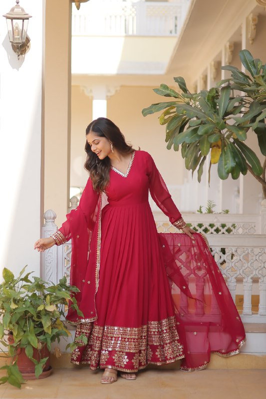 Graceful Faux Georgette Sequins Multi Worked Designer Gown - INDIAN ELEGANCE