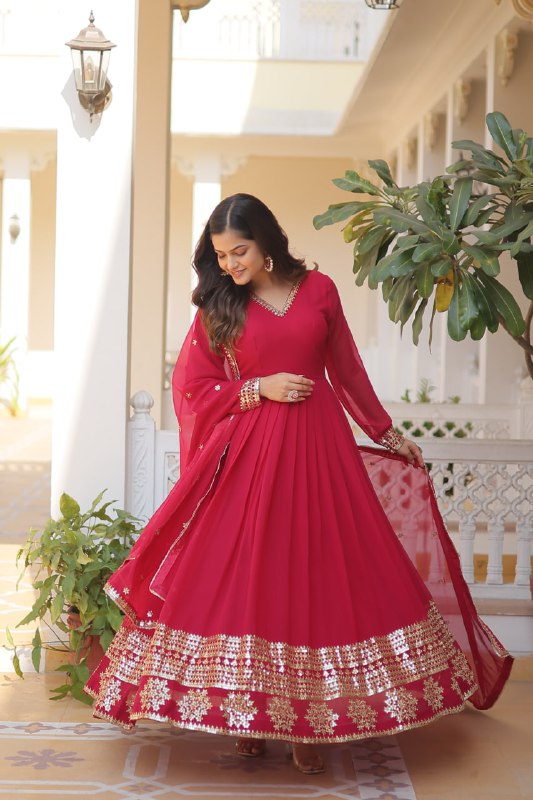 Graceful Faux Georgette Sequins Multi Worked Designer Gown - INDIAN ELEGANCE