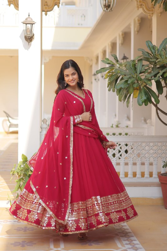 Graceful Faux Georgette Sequins Multi Worked Designer Gown - INDIAN ELEGANCE