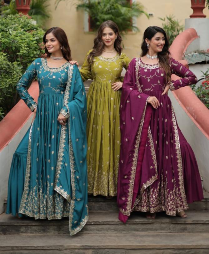 Elegant Chinon Sequins Embroidered Designer Top Sharara Suit - INDIAN ELEGANCE