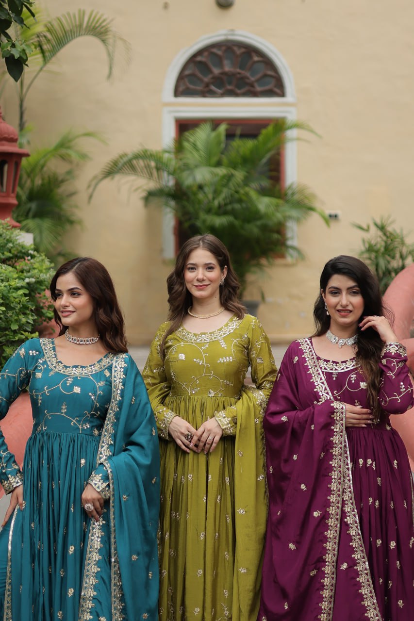 Elegant Chinon Sequins Embroidered Designer Top Sharara Suit - INDIAN ELEGANCE
