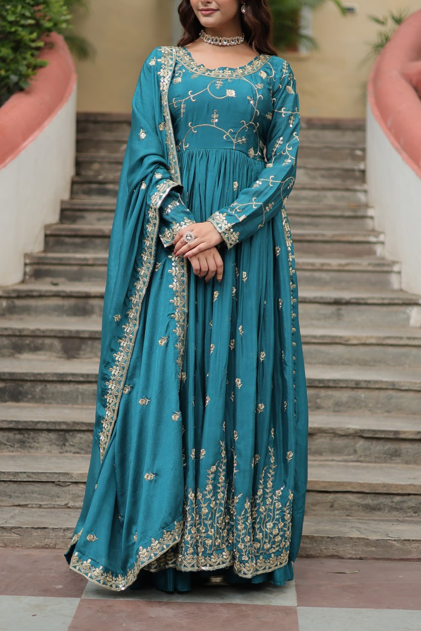 Elegant Chinon Sequins Embroidered Designer Top Sharara Suit - INDIAN ELEGANCE