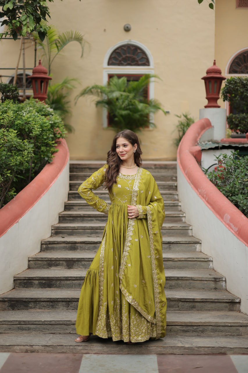 Elegant Chinon Sequins Embroidered Designer Top Sharara Suit - INDIAN ELEGANCE