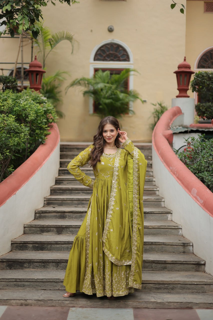 Elegant Chinon Sequins Embroidered Designer Top Sharara Suit - INDIAN ELEGANCE