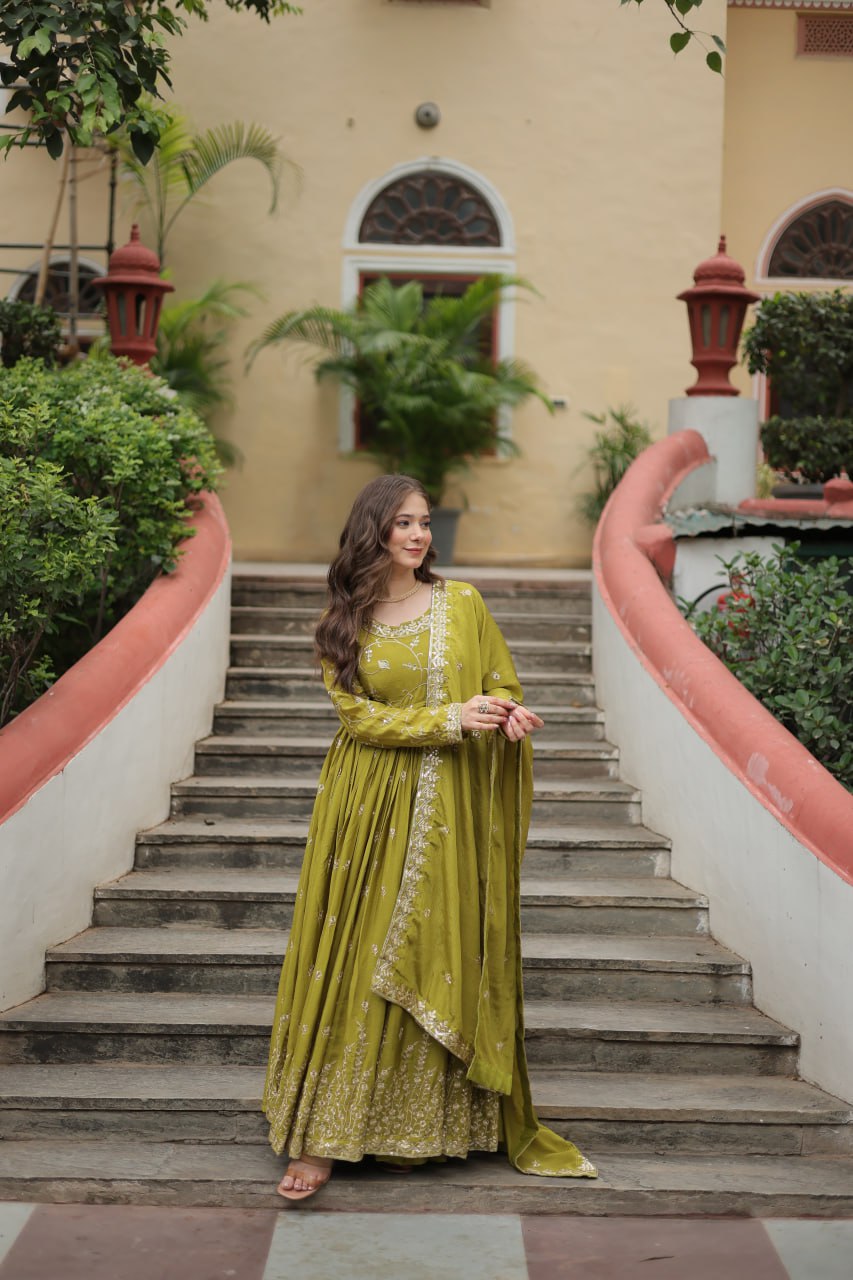 Elegant Chinon Sequins Embroidered Designer Top Sharara Suit - INDIAN ELEGANCE