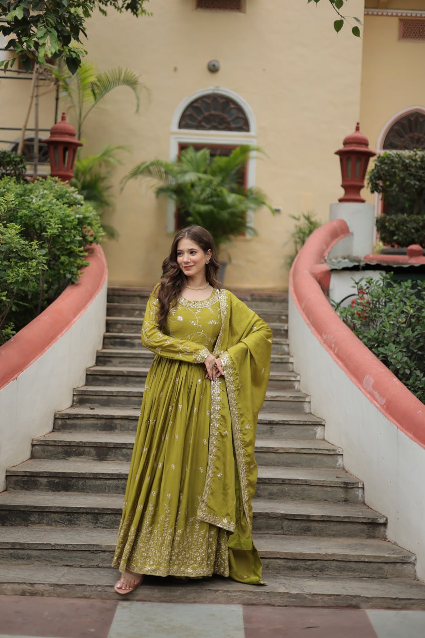 Elegant Chinon Sequins Embroidered Designer Top Sharara Suit - INDIAN ELEGANCE