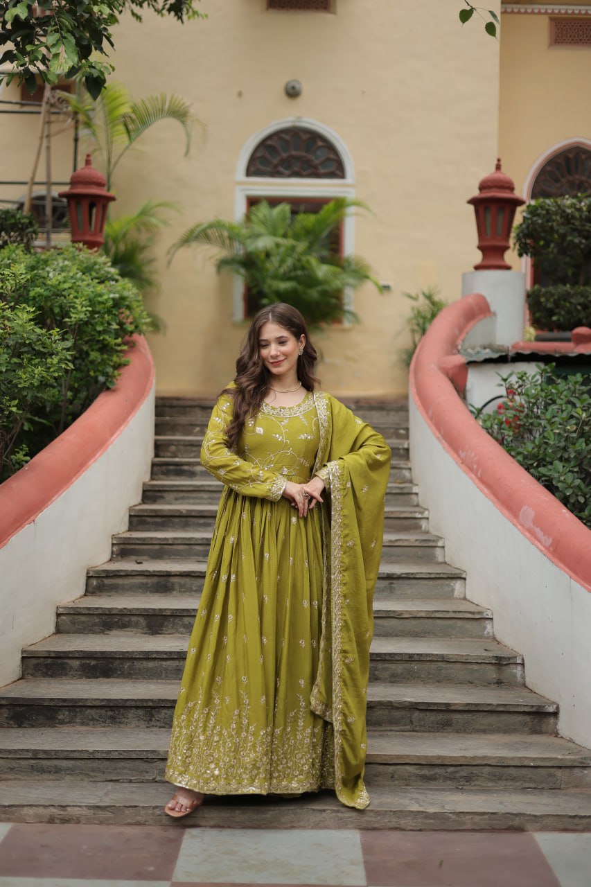 Elegant Chinon Sequins Embroidered Designer Top Sharara Suit - INDIAN ELEGANCE