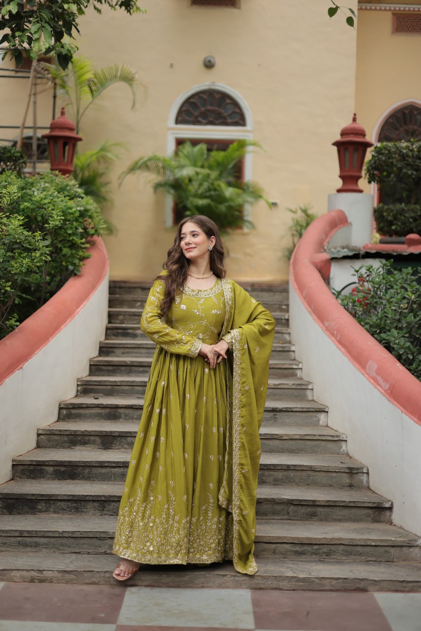 Elegant Chinon Sequins Embroidered Designer Top Sharara Suit - INDIAN ELEGANCE