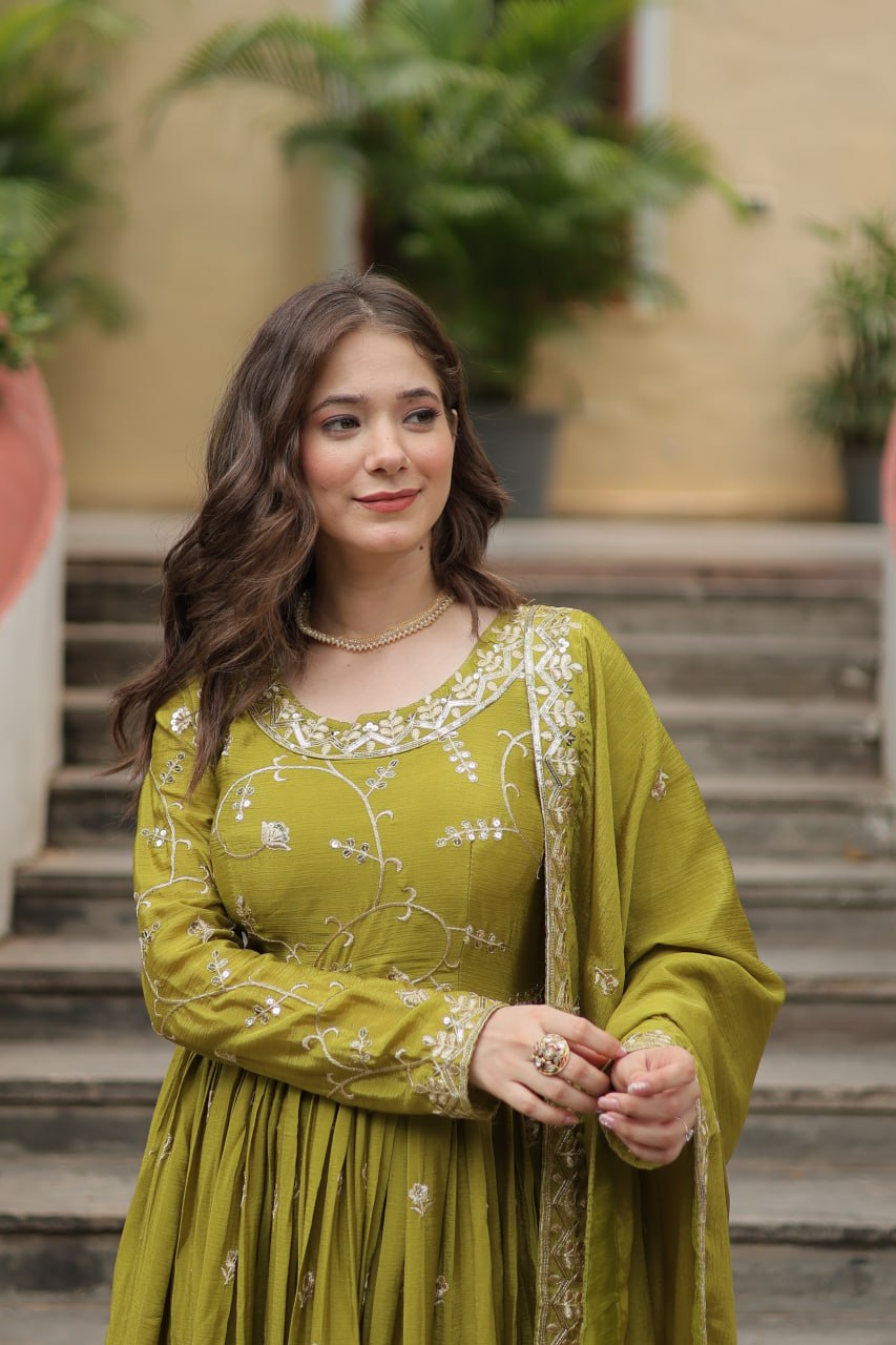 Elegant Chinon Sequins Embroidered Designer Top Sharara Suit - INDIAN ELEGANCE