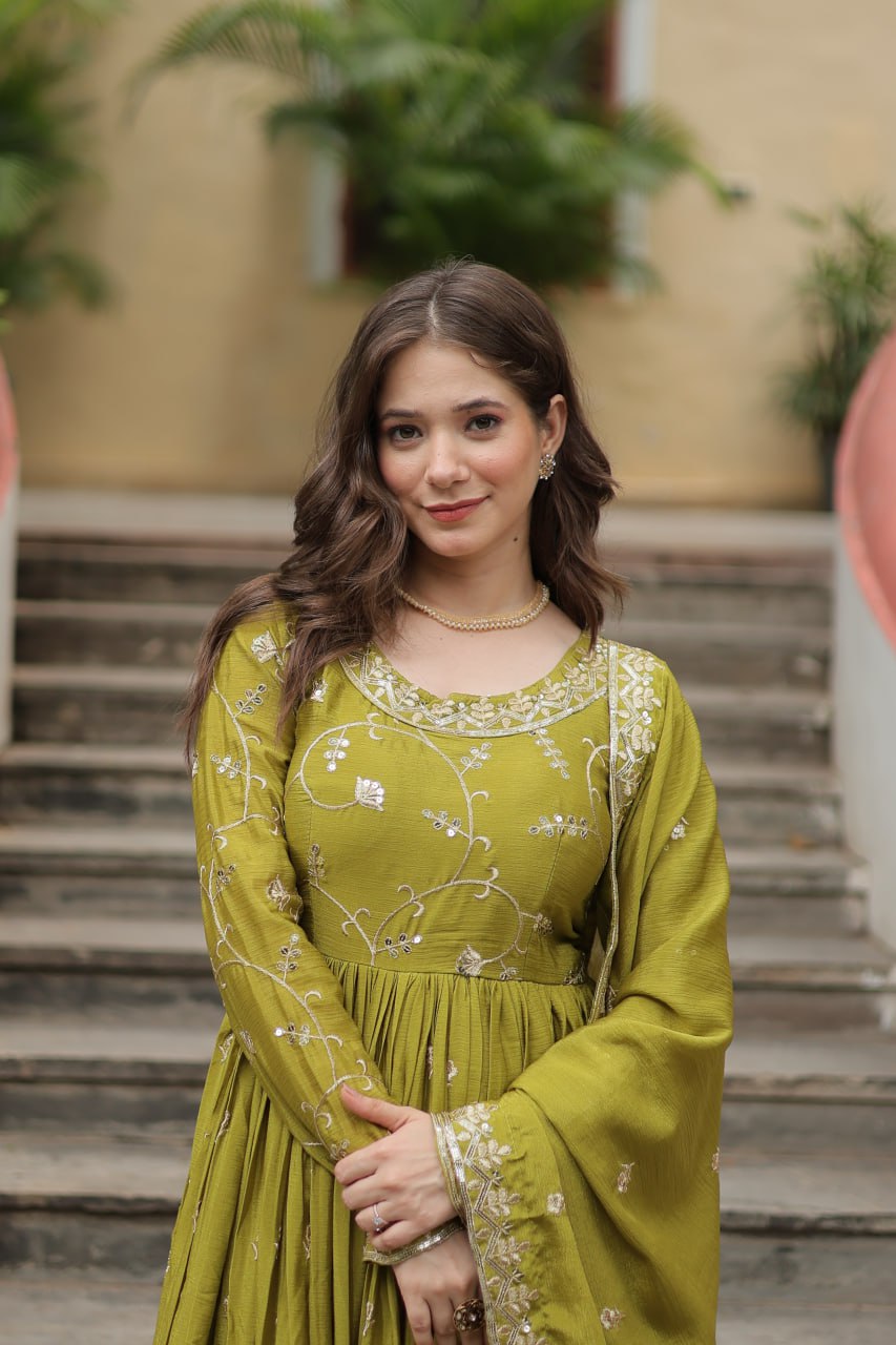Elegant Chinon Sequins Embroidered Designer Top Sharara Suit - INDIAN ELEGANCE