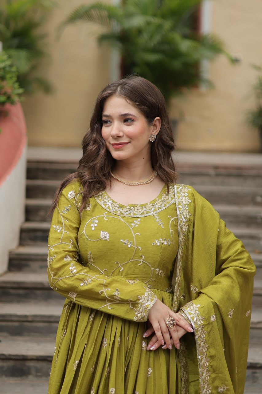 Elegant Chinon Sequins Embroidered Designer Top Sharara Suit - INDIAN ELEGANCE