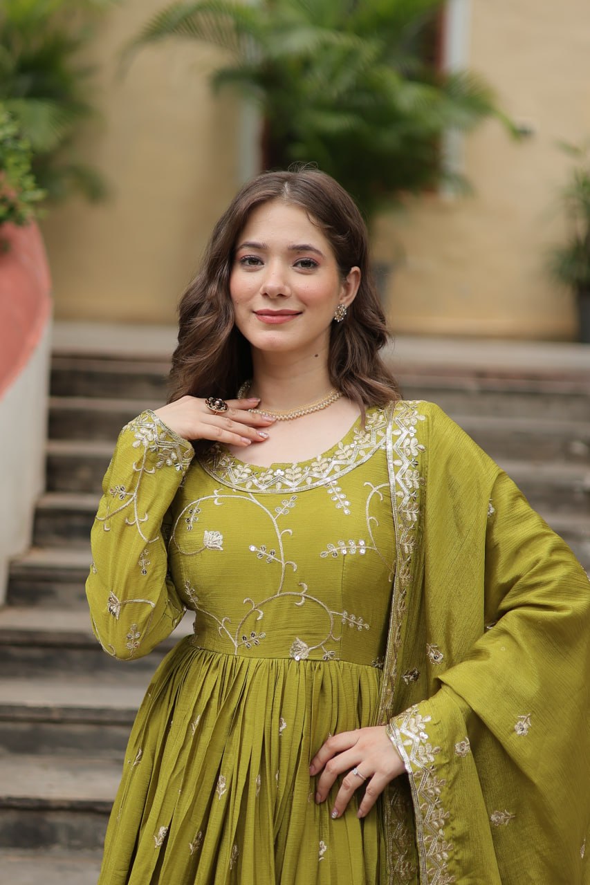 Elegant Chinon Sequins Embroidered Designer Top Sharara Suit - INDIAN ELEGANCE