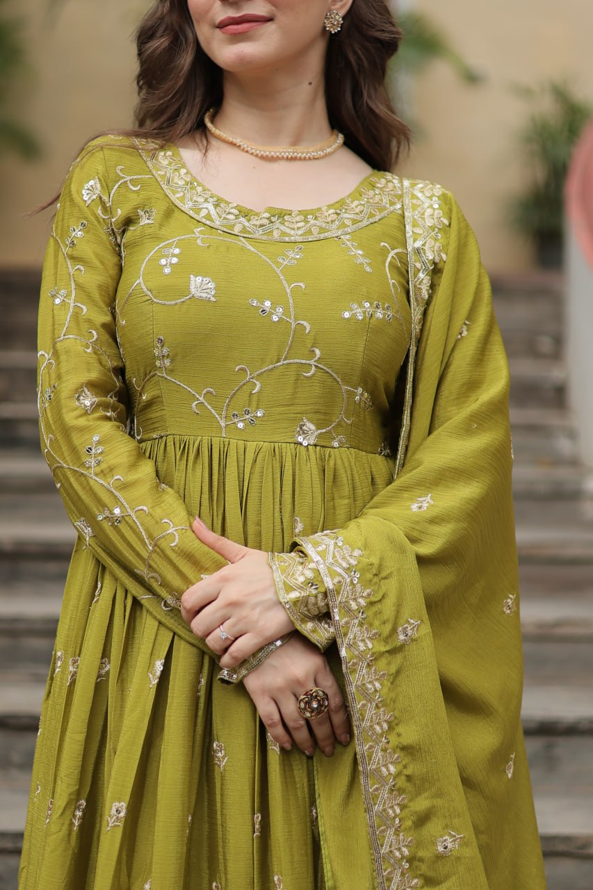 Elegant Chinon Sequins Embroidered Designer Top Sharara Suit - INDIAN ELEGANCE