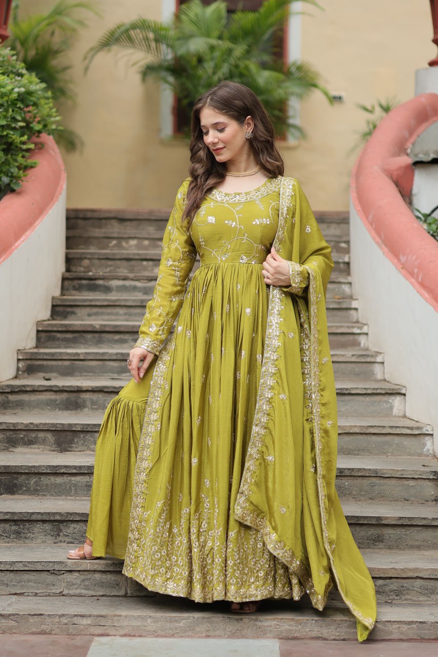 Elegant Chinon Sequins Embroidered Designer Top Sharara Suit - INDIAN ELEGANCE