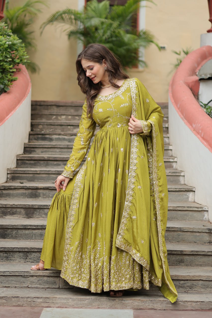 Elegant Chinon Sequins Embroidered Designer Top Sharara Suit - INDIAN ELEGANCE