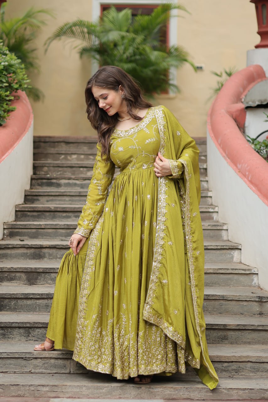 Elegant Chinon Sequins Embroidered Designer Top Sharara Suit - INDIAN ELEGANCE