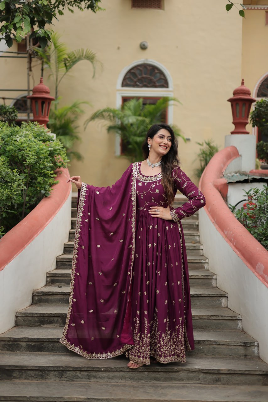Elegant Chinon Sequins Embroidered Designer Top Sharara Suit - INDIAN ELEGANCE