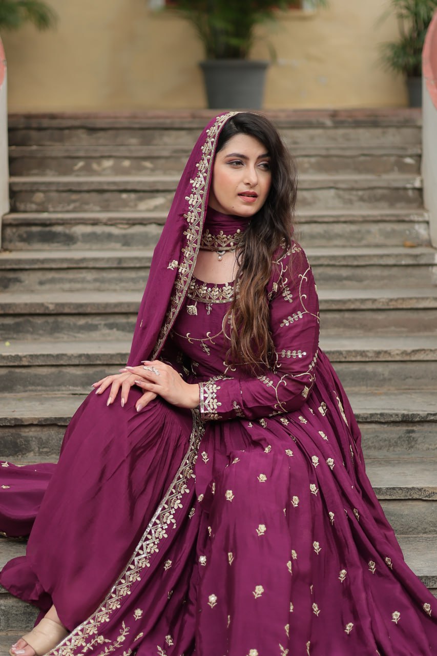Elegant Chinon Sequins Embroidered Designer Top Sharara Suit - INDIAN ELEGANCE