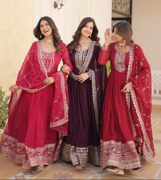 Enchanting Faux Georgette Fully Stitched Designer Gown With Dupatta - INDIAN ELEGANCE