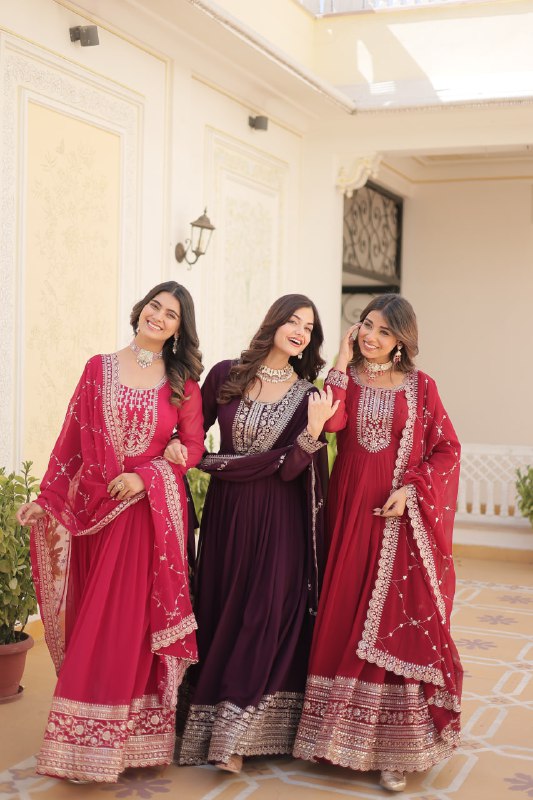 Enchanting Faux Georgette Fully Stitched Designer Gown With Dupatta - INDIAN ELEGANCE